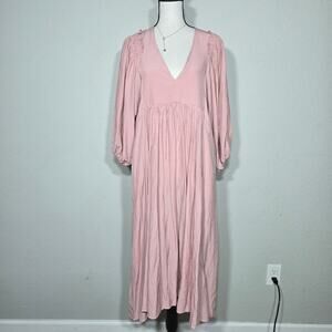 NWT Mustard Seed Pink Maxi Dress M Boho Prairie Cottagecore Puff Sleeve Romantic